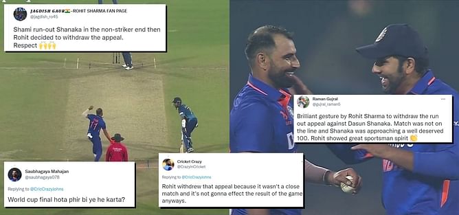 “World cup final hota phir bi ye he karta?” - Twitterati split over Rohit Sharma’s decision to withdraw run-out appeal against Dasun Shanaka