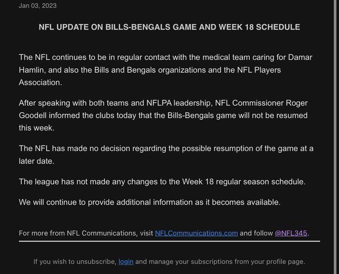 What is Fantasy Football doing about the Bills vs. Bengals game?