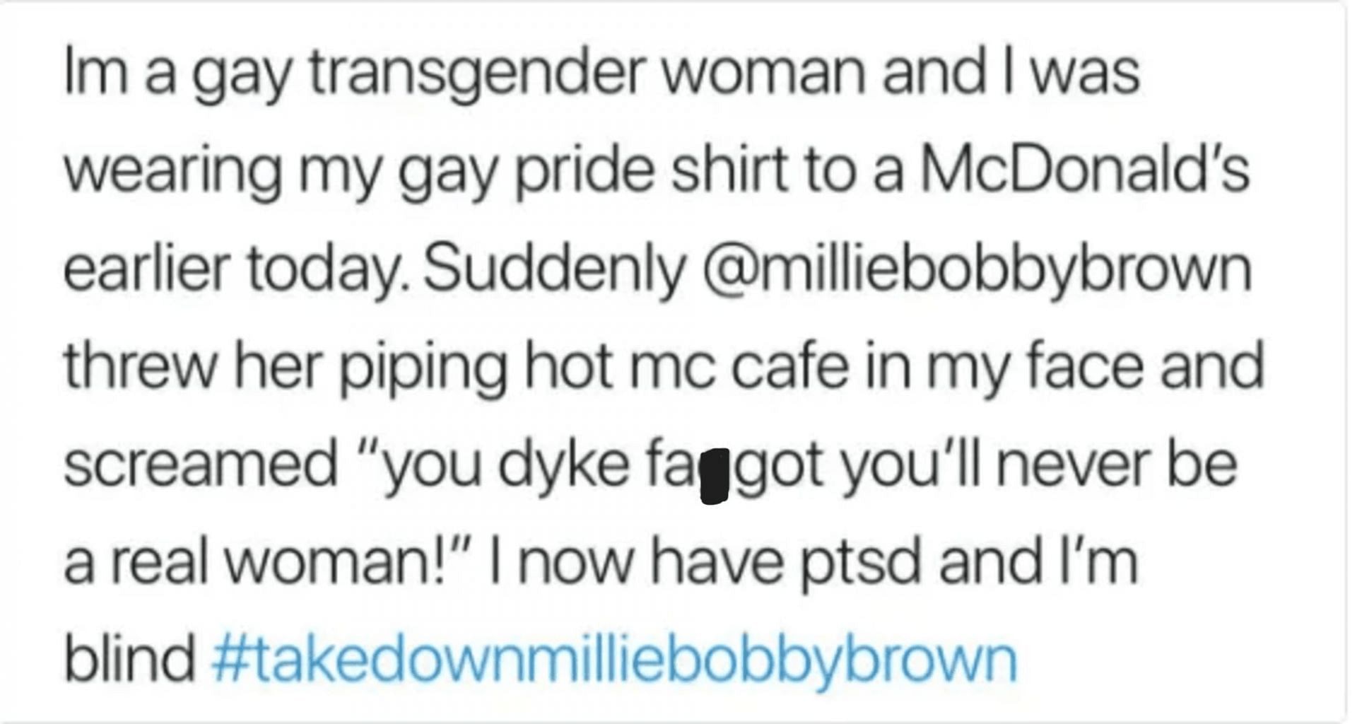 One Twitter user claimed that Millie Bobby Brown is homophobic (Image via Twitter)