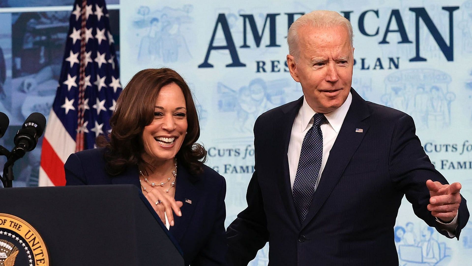 Joe Biden with Kamala Harris at a conference in 2021 (Image via Getty Images)