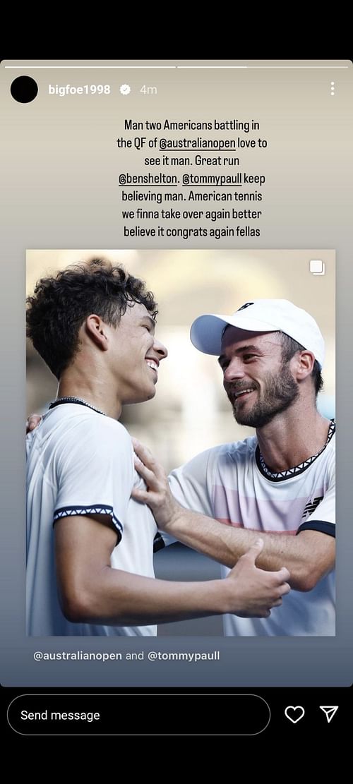 Frances Tiafoe congratulating Tommy Paul and Ben Shelton