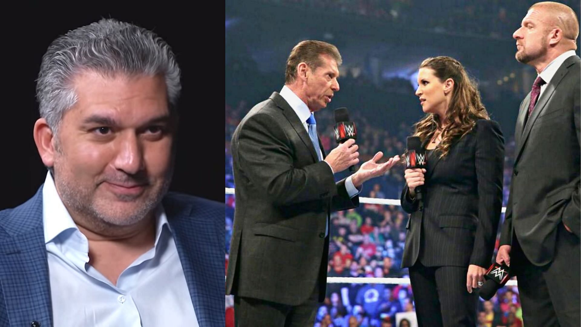 Nick Khan(left), Vince McMahon, Stephanie McMahon and Triple H(right)