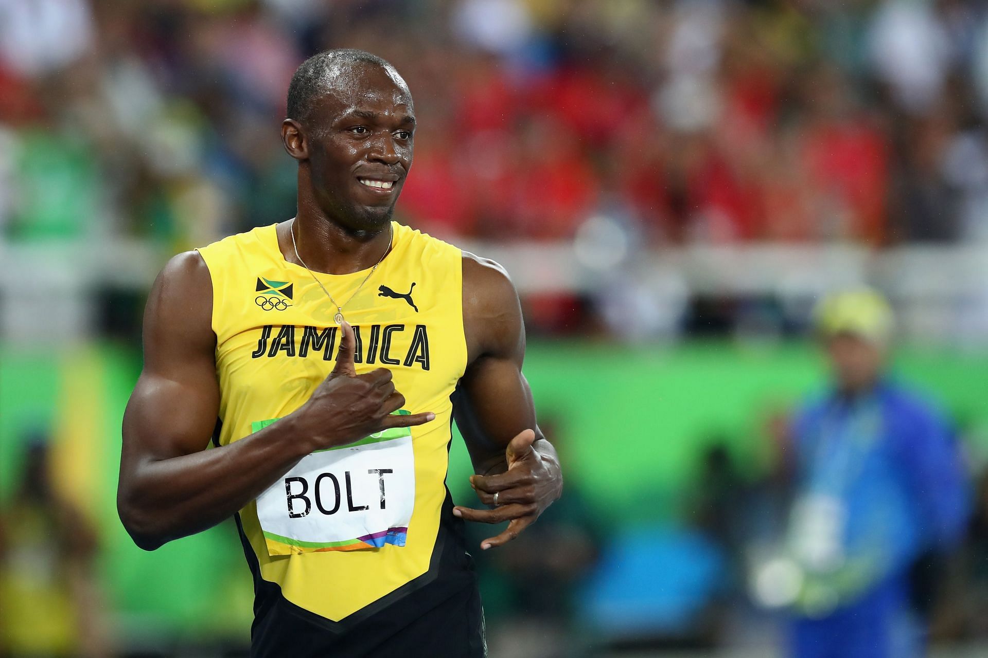 Usain Bolt of Jamaica celebrates winning the Men&#039;s 200m Final on Day 13 of the Rio 2016 Olympic Games