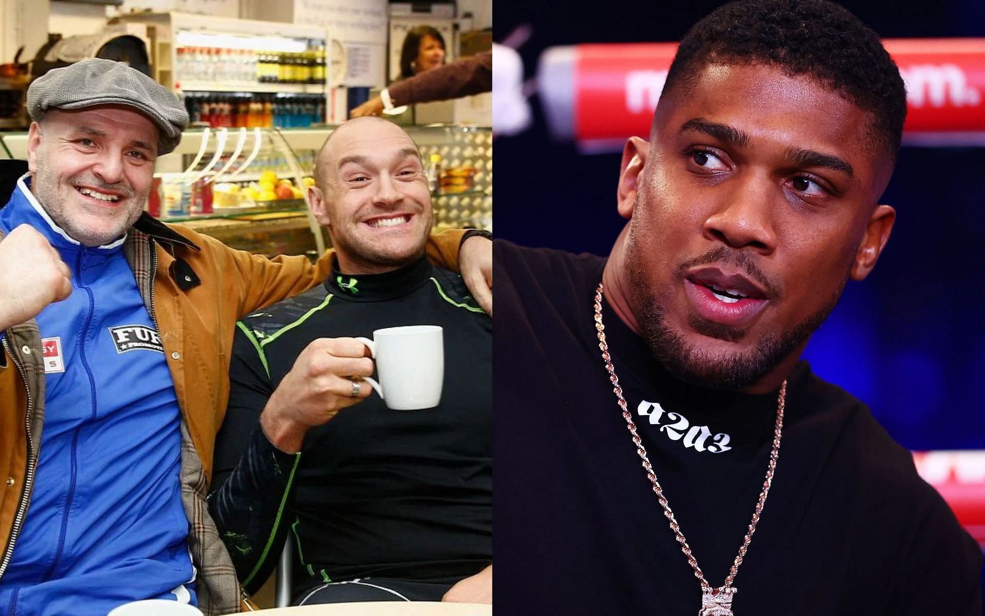 Tyson and John Fury (L), and Anthony Joshua (R).