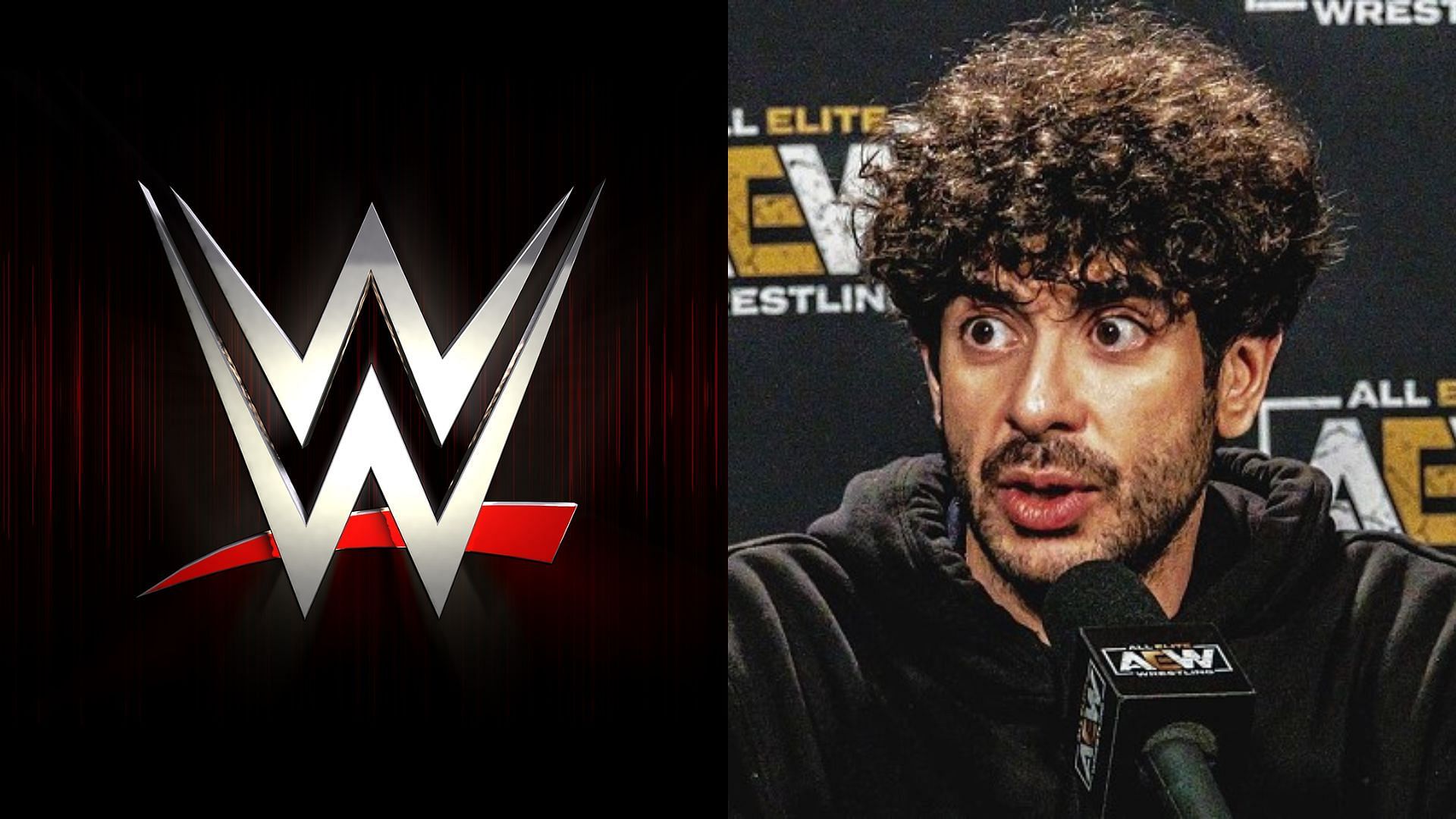 WWE logo (left), Tony Khan (right)