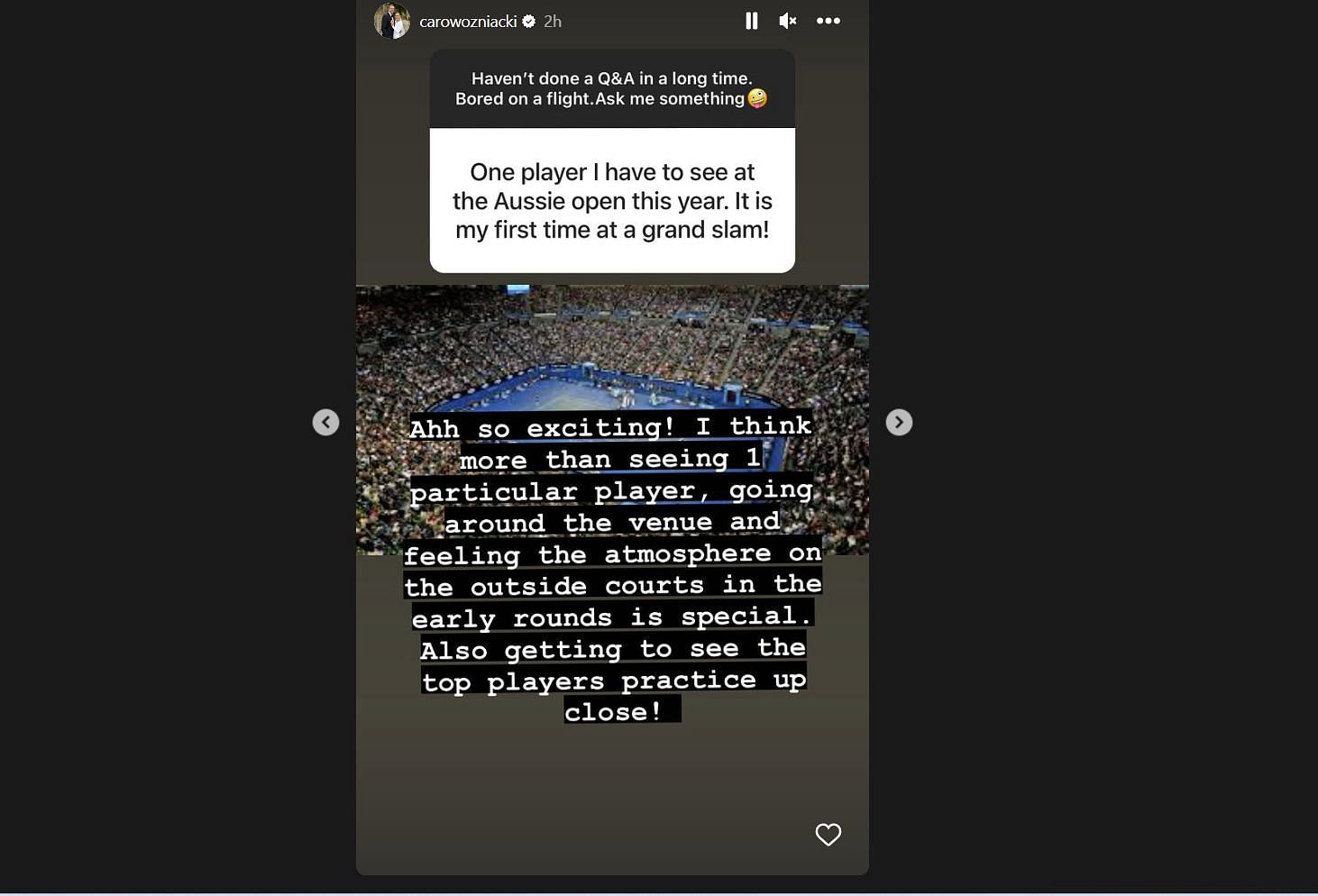 Via Instagram - Caroline Wozniacki shares her favorite part about the Australian Open.