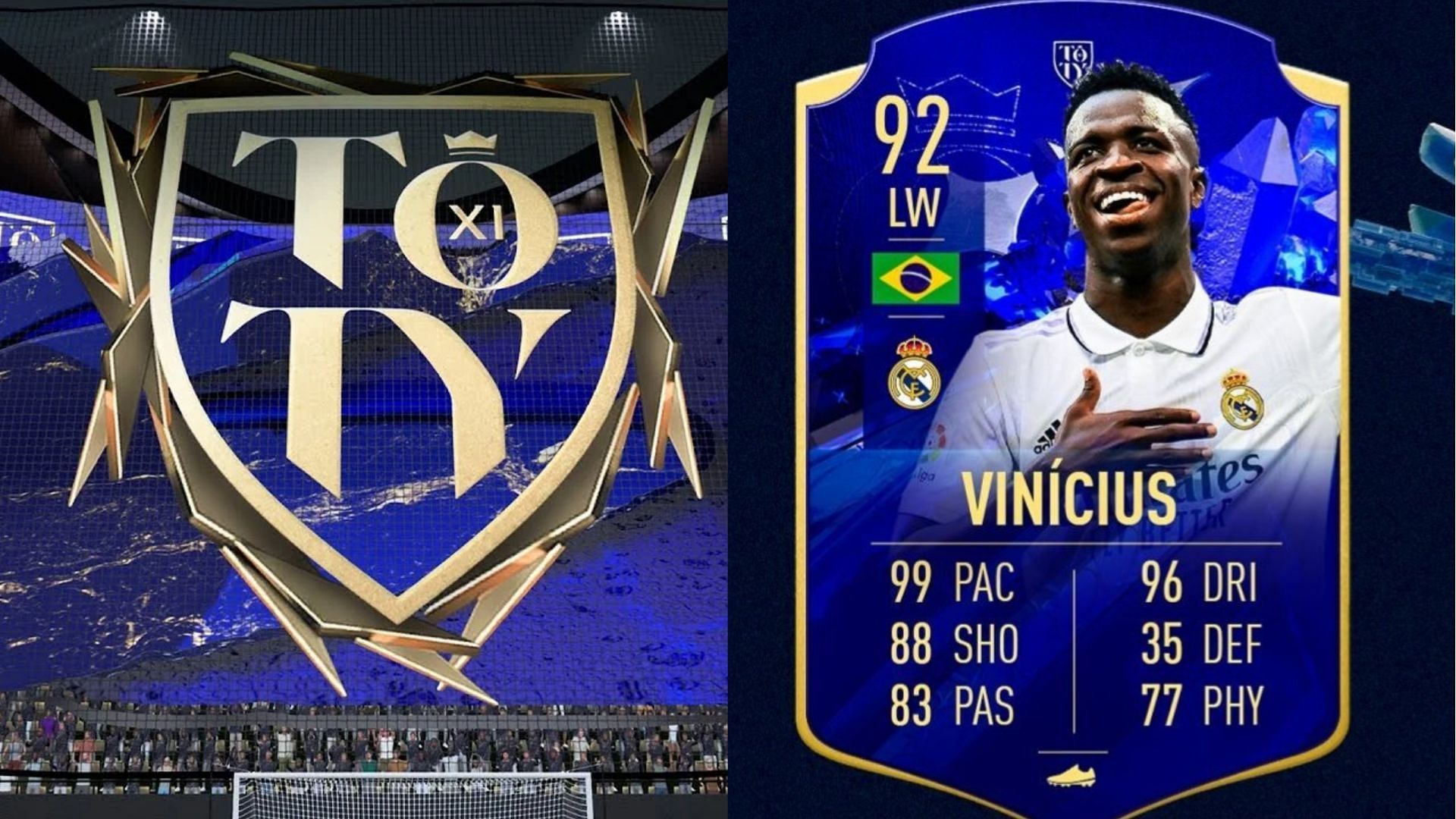 A special card for Vinicius has been leaked (Images via EA Sports, Twitter/FTR)