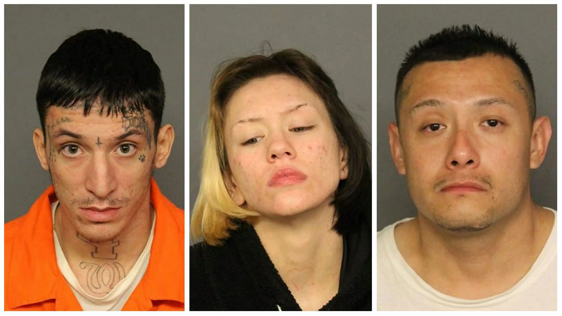 (from left) Robert Adam Solano, Shiloh Fresquez, and Joseph Thomas Chavez are the suspects arrested for the alleged murder of Jasmine. (Images from City and County of Denver)