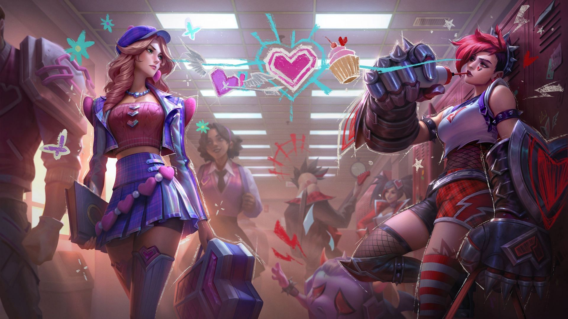 New Heartthrob and Heartache skins featuring Vi and Caitlyn (Image via Riot Games - League of Legends)