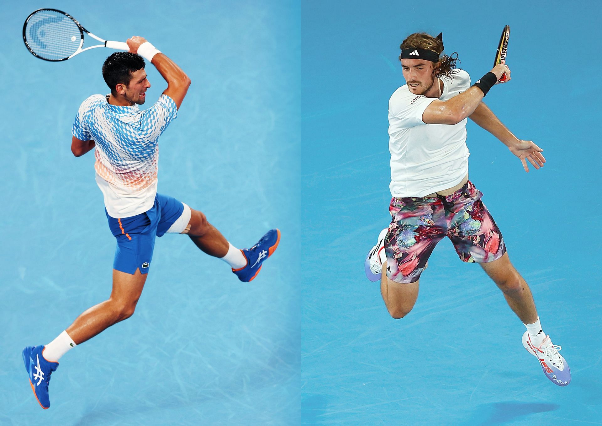 Novak Djokovic (left) will take on Stefanos Tsitsipas in the final on Sunday.