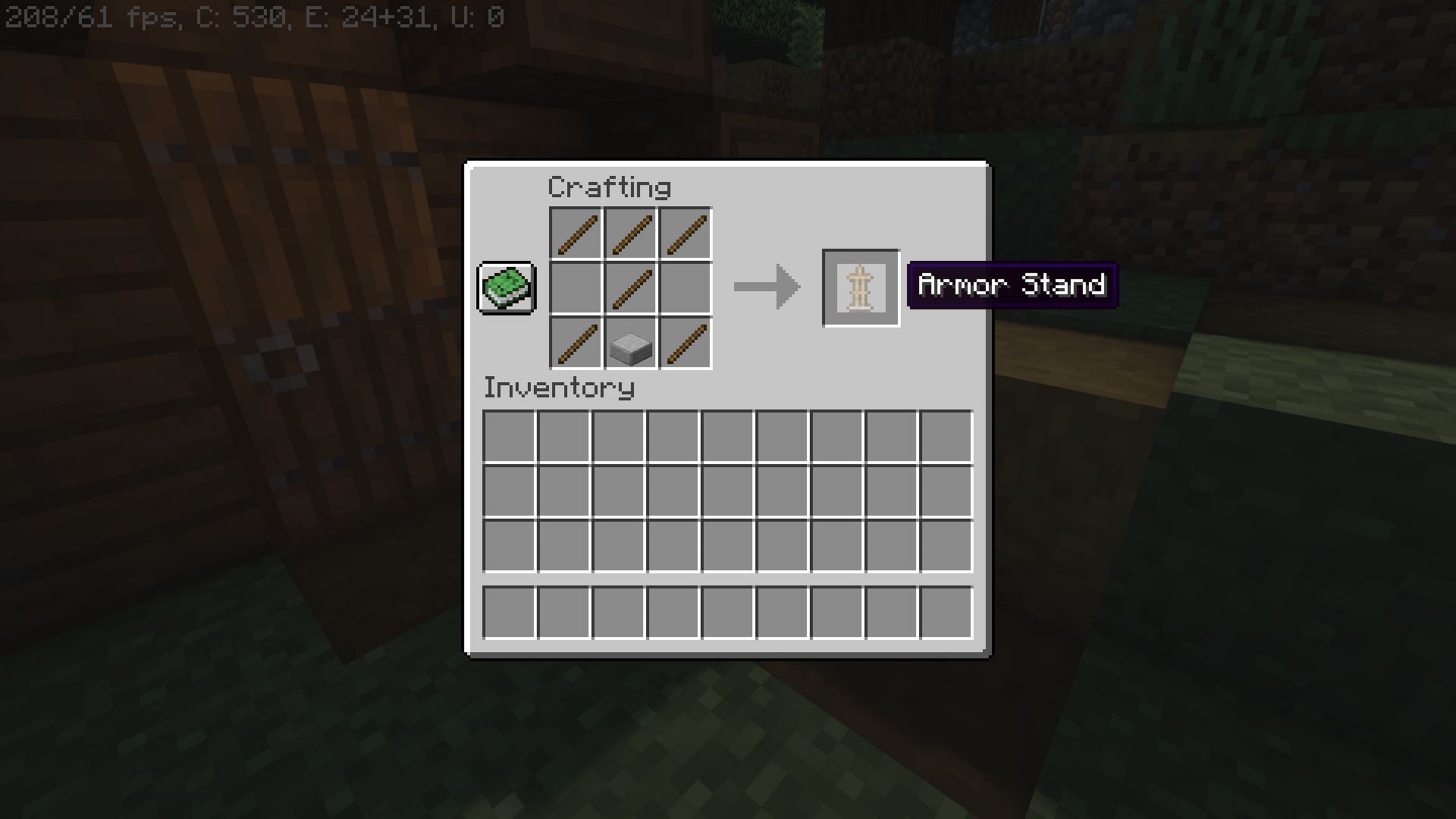 Crafting recipe of armor stands in Minecraft (Image via Mojang)