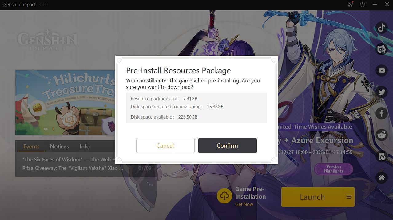 Pre-Install Resources Package confirmation (Image via HoYoverse)