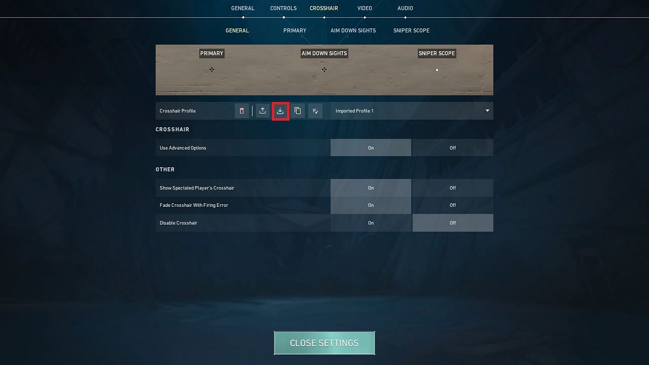 Crosshair Profile Import option in Valorant (Image via Riot Games)