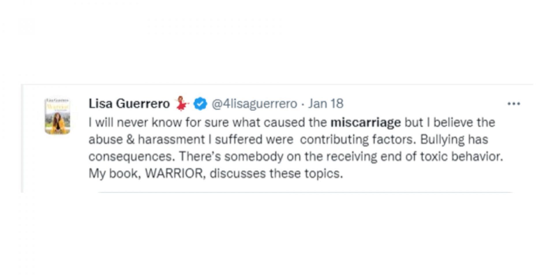 Lisa Guerrero tweets about discussing her miscarriage in her book (Image via Twitter/@4lisaguerrero)