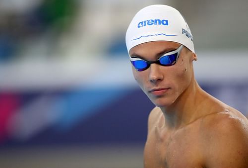 David Popovici of Romania gets ready to compete in Men's 100m Freestyle Heat of FINA World Junior Swimming Championships Lima 2022