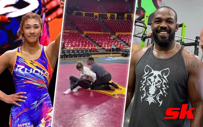 WATCH Jon Jones playfully grapples with rising female wrestler Kennedy
