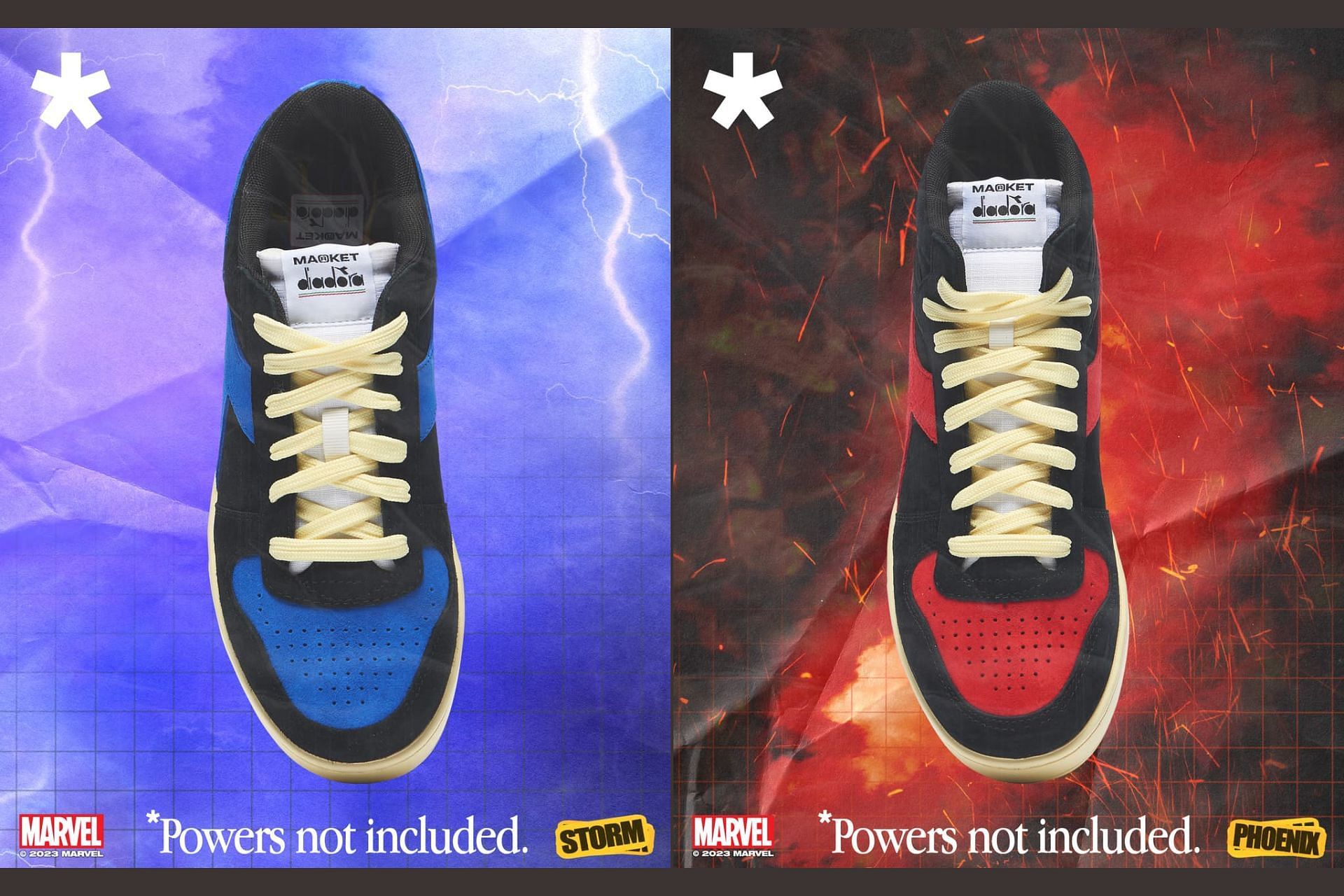 The upcoming X-Men x Foot Locker x Diadora 3-piece footwear collection honors Phoenix, Storm, and Wolverine (Image via Marvel)