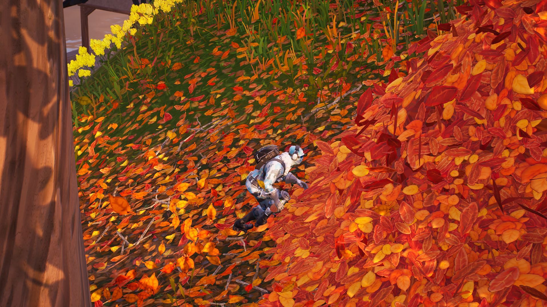 Leaf piles are good hiding spots in Fortnite Chapter 4 (Image via Epic Games/Fortnite)