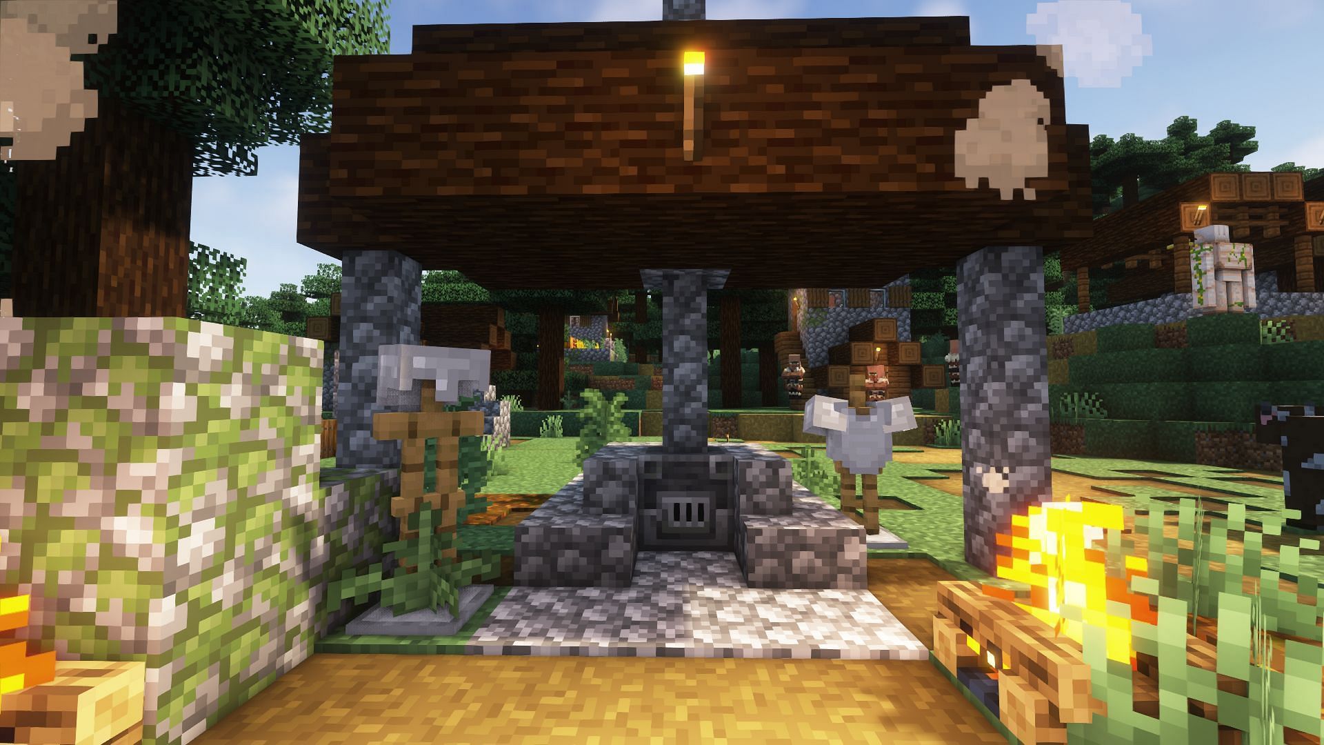 Naturally generated armor stands in a taiga biome village (Image via Mojang)