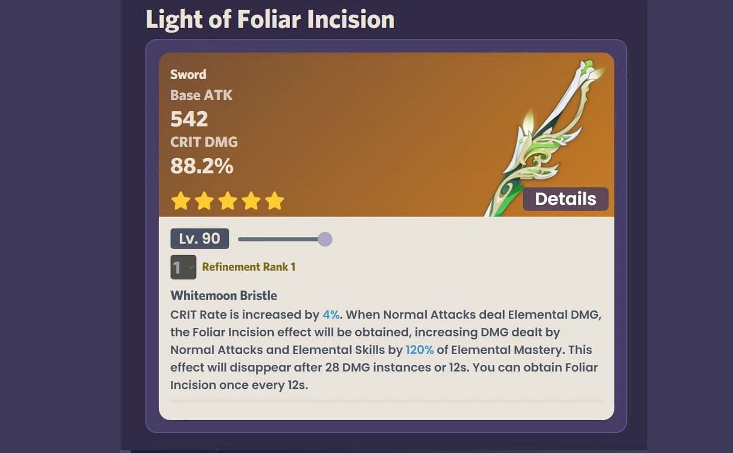 Light of Foliar Incision has the highest CRIT DMG sub-stat till now (Image via HoYoverse)