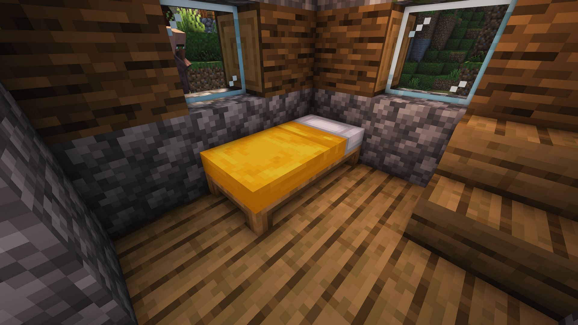 A bed in a village house (Image via Mojang)