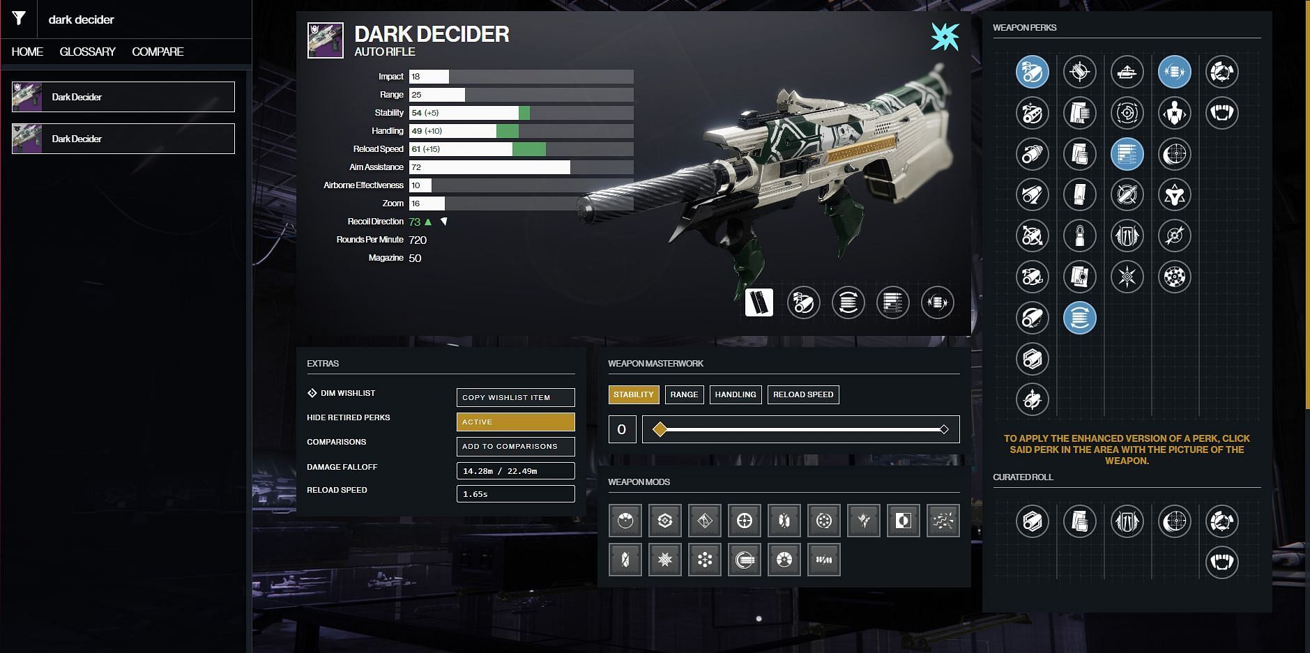 Dark Decider PvE god roll (Image via Destiny 2 Gunsmith)