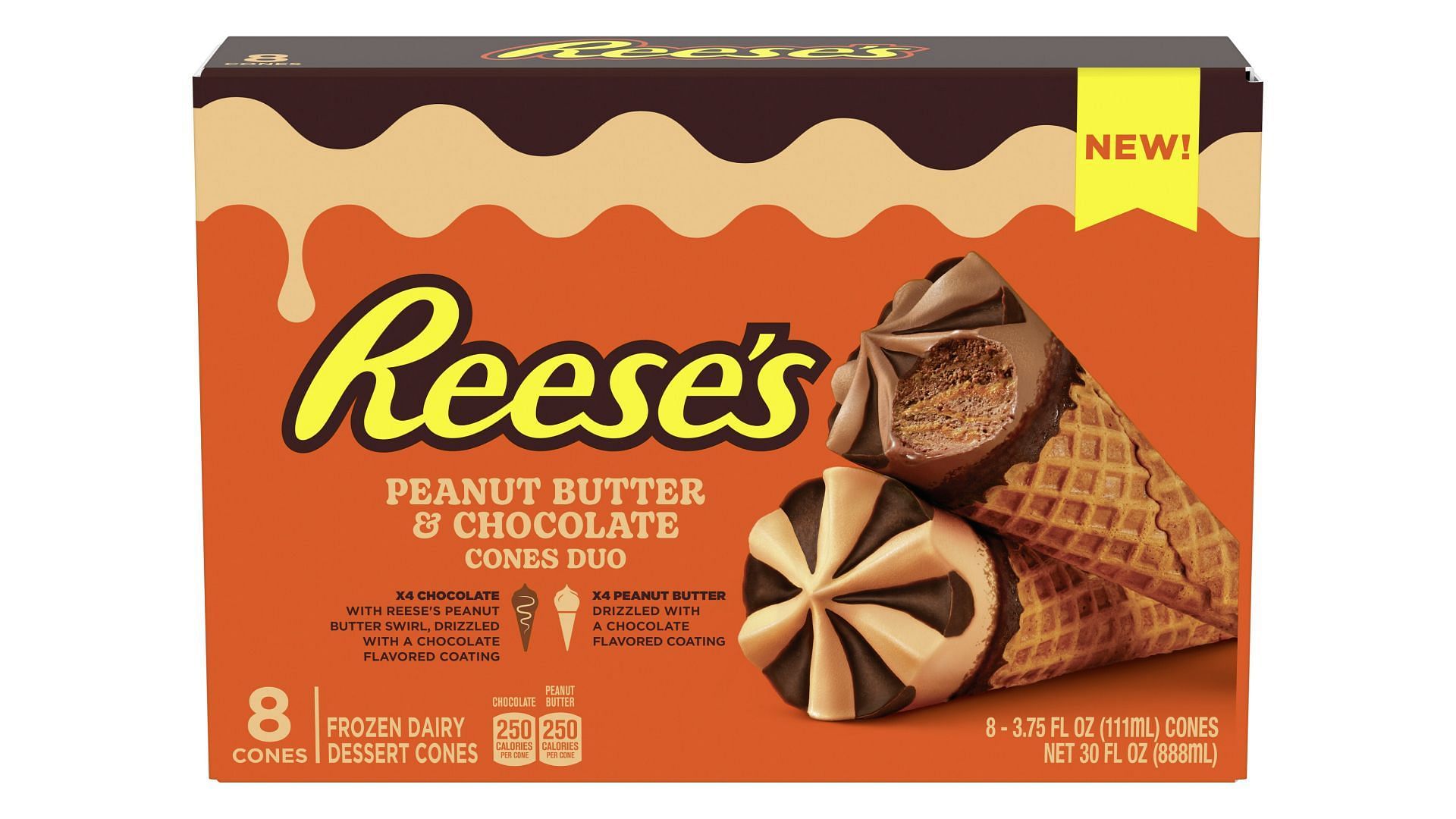 8-pack Peanut Butter and Chocolate Cones (Image via Unilever Ice Creams)