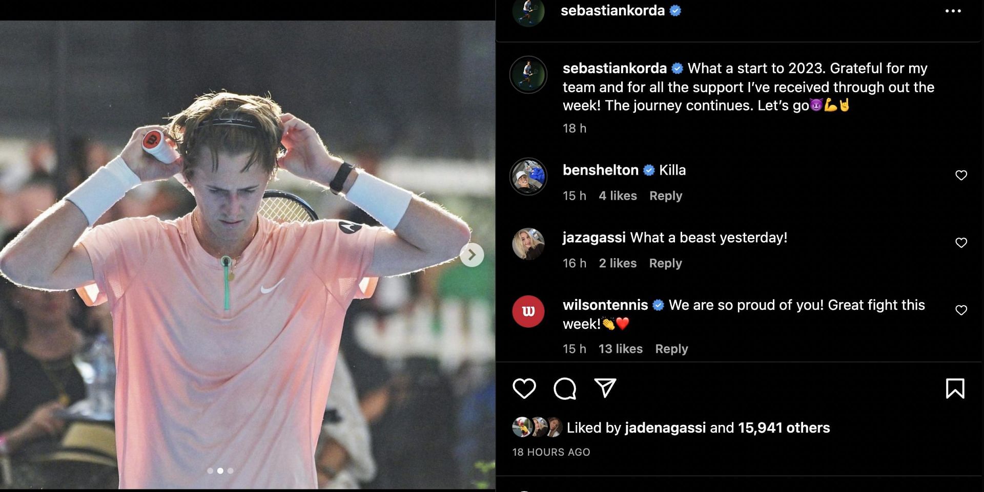 Sebastian Korda&#039;s Instagram post.