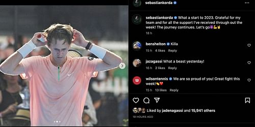 Sebastian Korda's Instagram post.