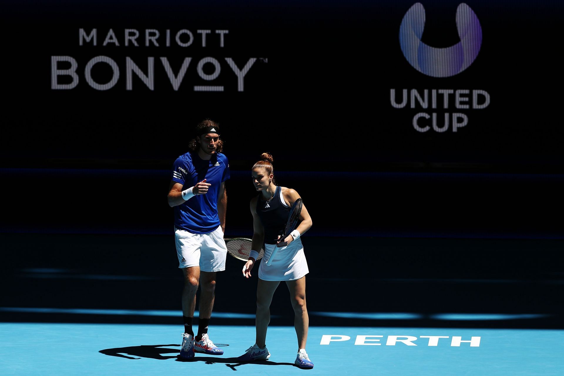 Stefanos Tsitsipas [left] with Maria Sakkari at the 2023 United Cup