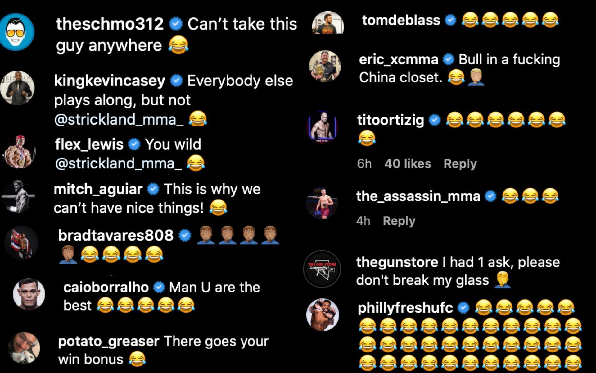 Screenshots from @strickland_mma on Instagram