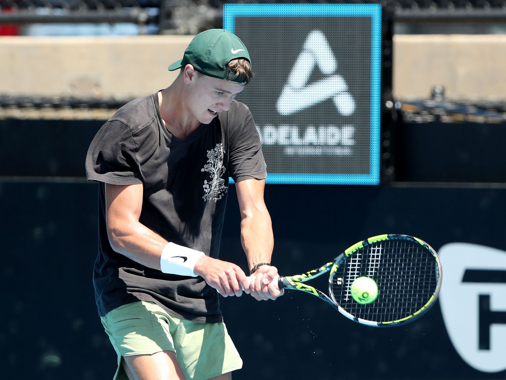 Holger Rune practicing in Adelaide.