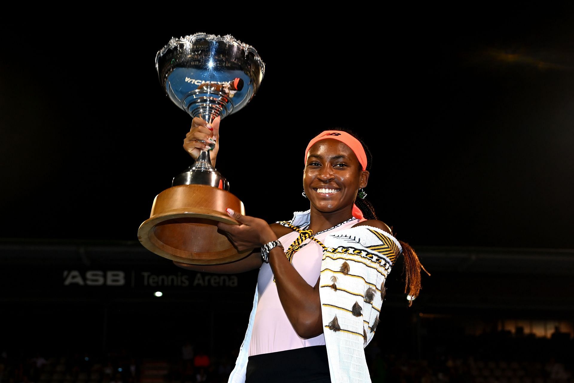 Coco Gauff with the 2023 ASB Women's Classic trophy.