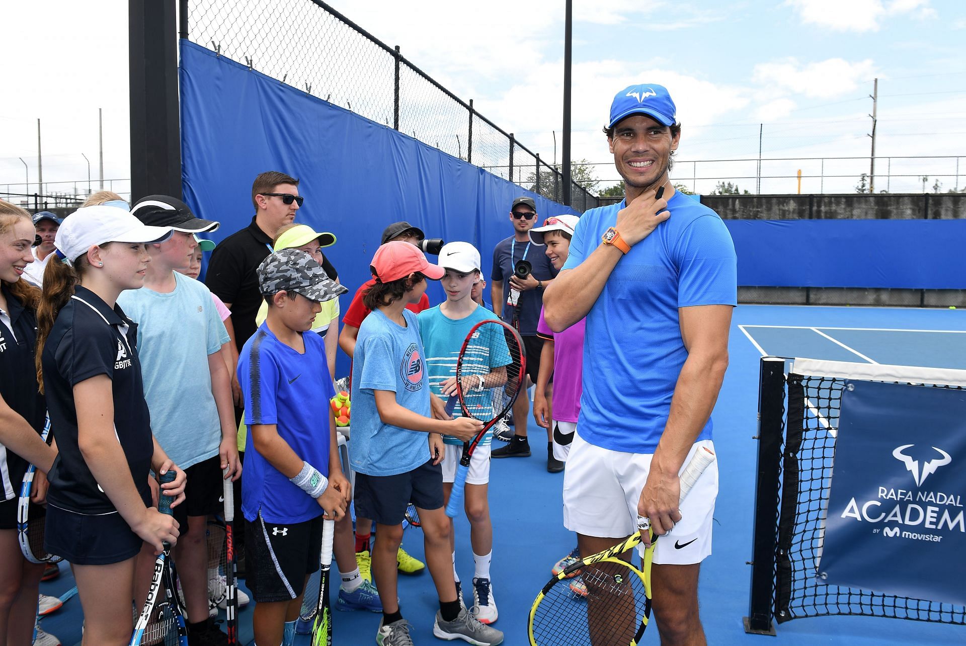 Rafael Nadal meets young tennis players chosen for his academy during the 2019 Brisbane International