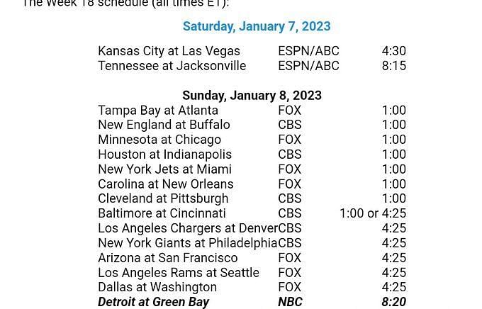 NFL Week 18 flex schedule: Lions-Packers NOT moved to Saturday, Sunday  night still possible - Pride Of Detroit