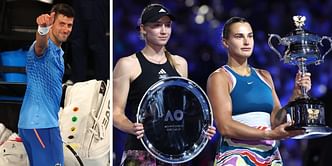 Novak Djokovic congratulates both Aryna Sabalenka & Elena Rybakina after the Australian Open final