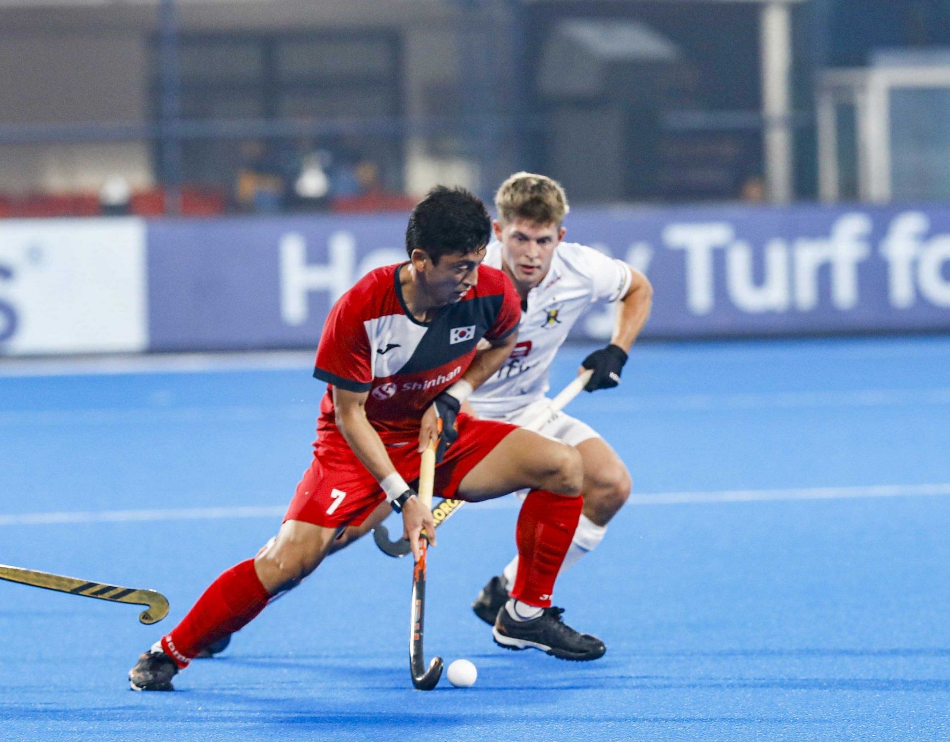 Belgium and Korea teams in action in an earlier match (Image Courtesy: Twitter/Hockey India)