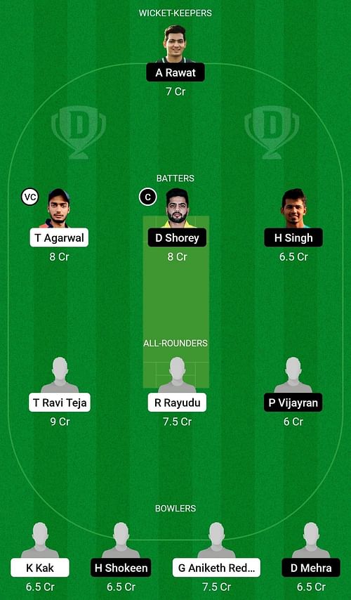 HYD vs DEL Dream11 Prediction Team, Head To Head League