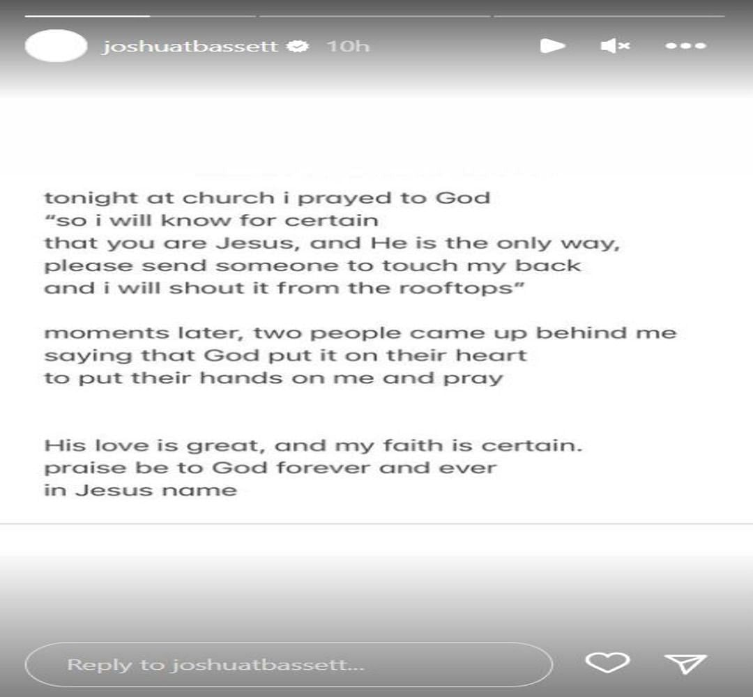 Joshua Bassett&#039;s Instagram story (Image via snip from Instagram/joshuatbassett)