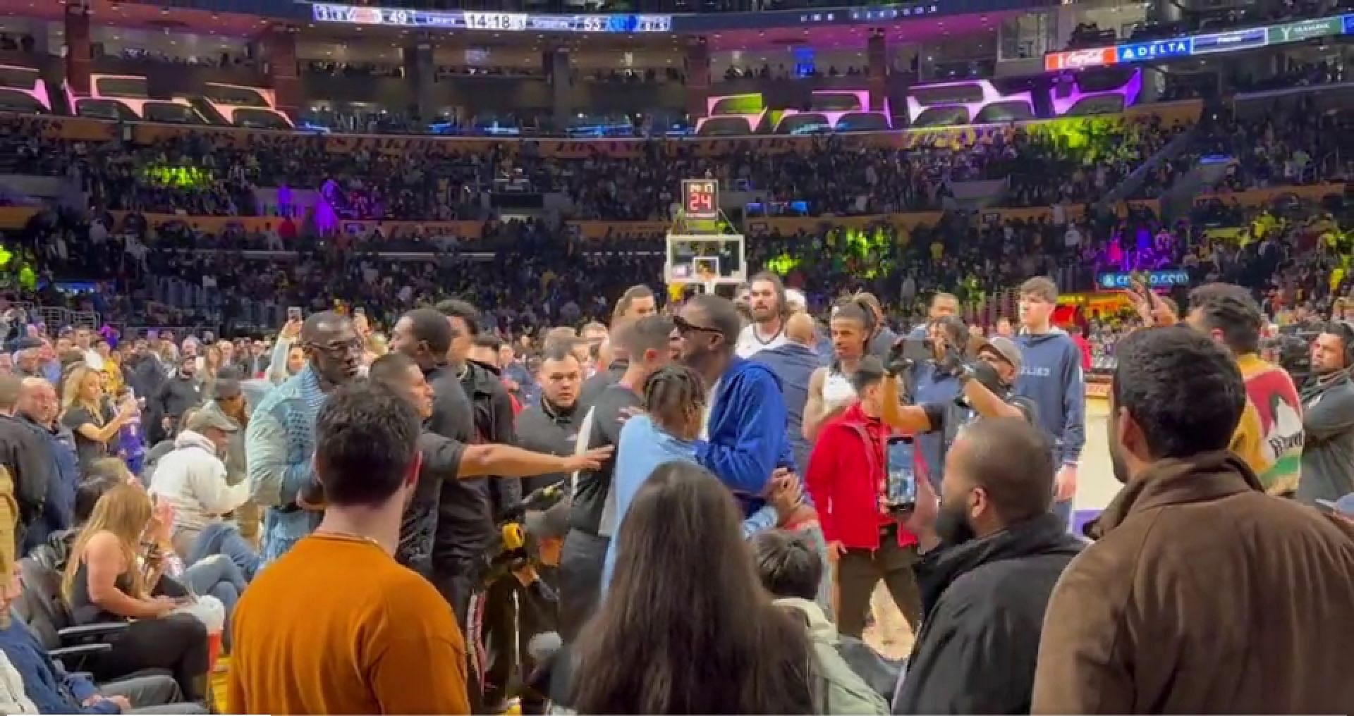 Shannon Sharpe in an altercation at Memphis Grizzlies v Los Angeles Lakers