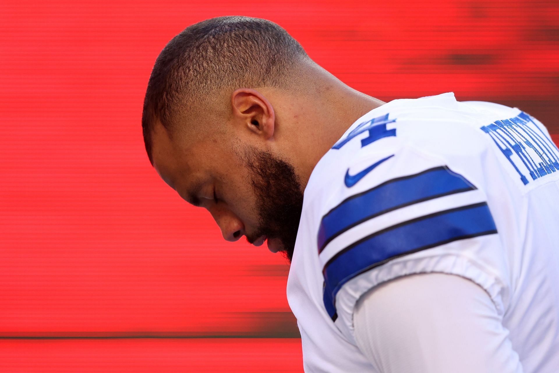 Dak Prescott of the Dallas Cowboys watches before the game against the San Francisco 49ers.