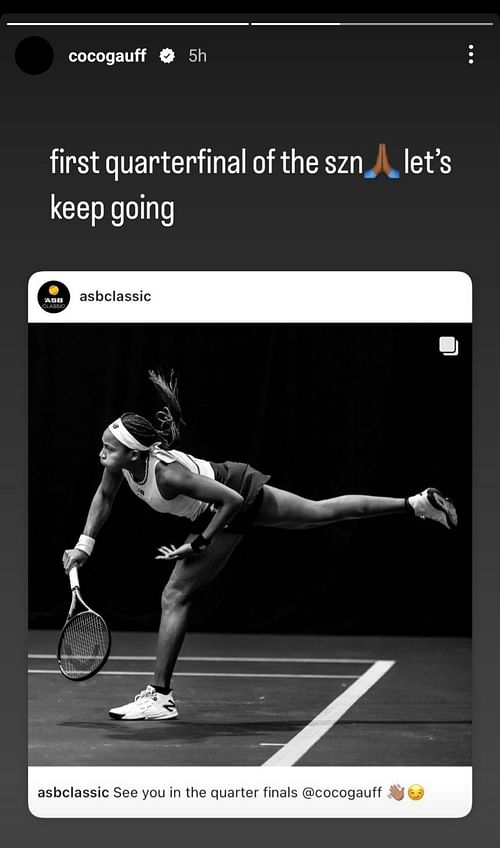 Coco Gauff's Instagram story