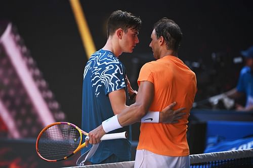 Jack Draper and Rafael Nadal pictured at the 2023 Australian Open - Day 1.