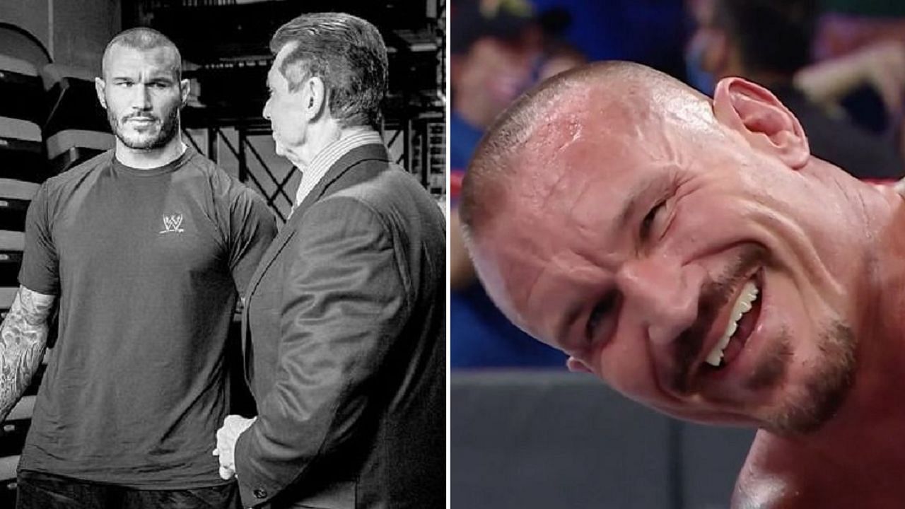 Orton and Vince McMahon backstage (left); Orton in action (right)