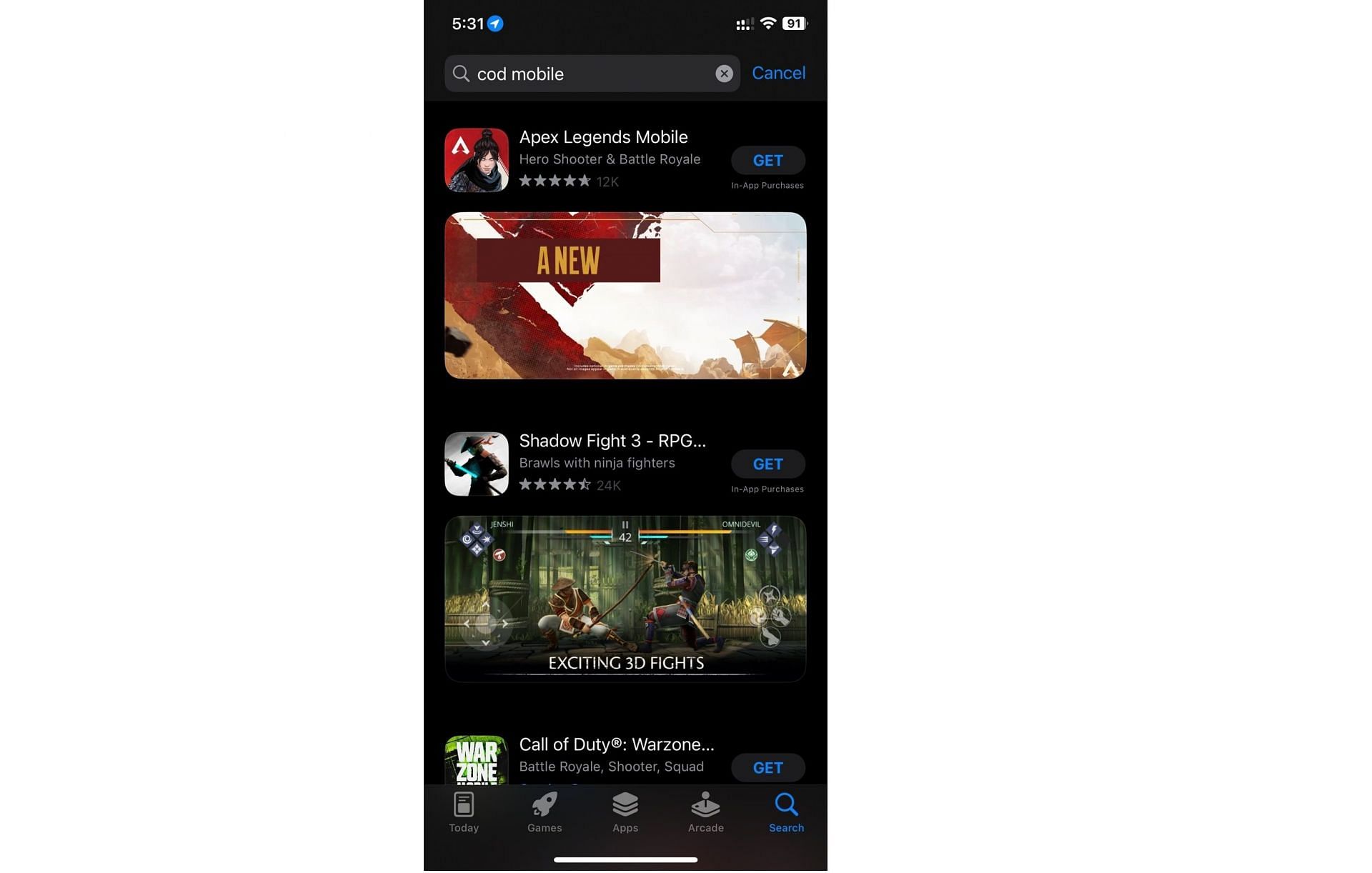 A search brings no results for COD Mobile (Image via Apple App Store)