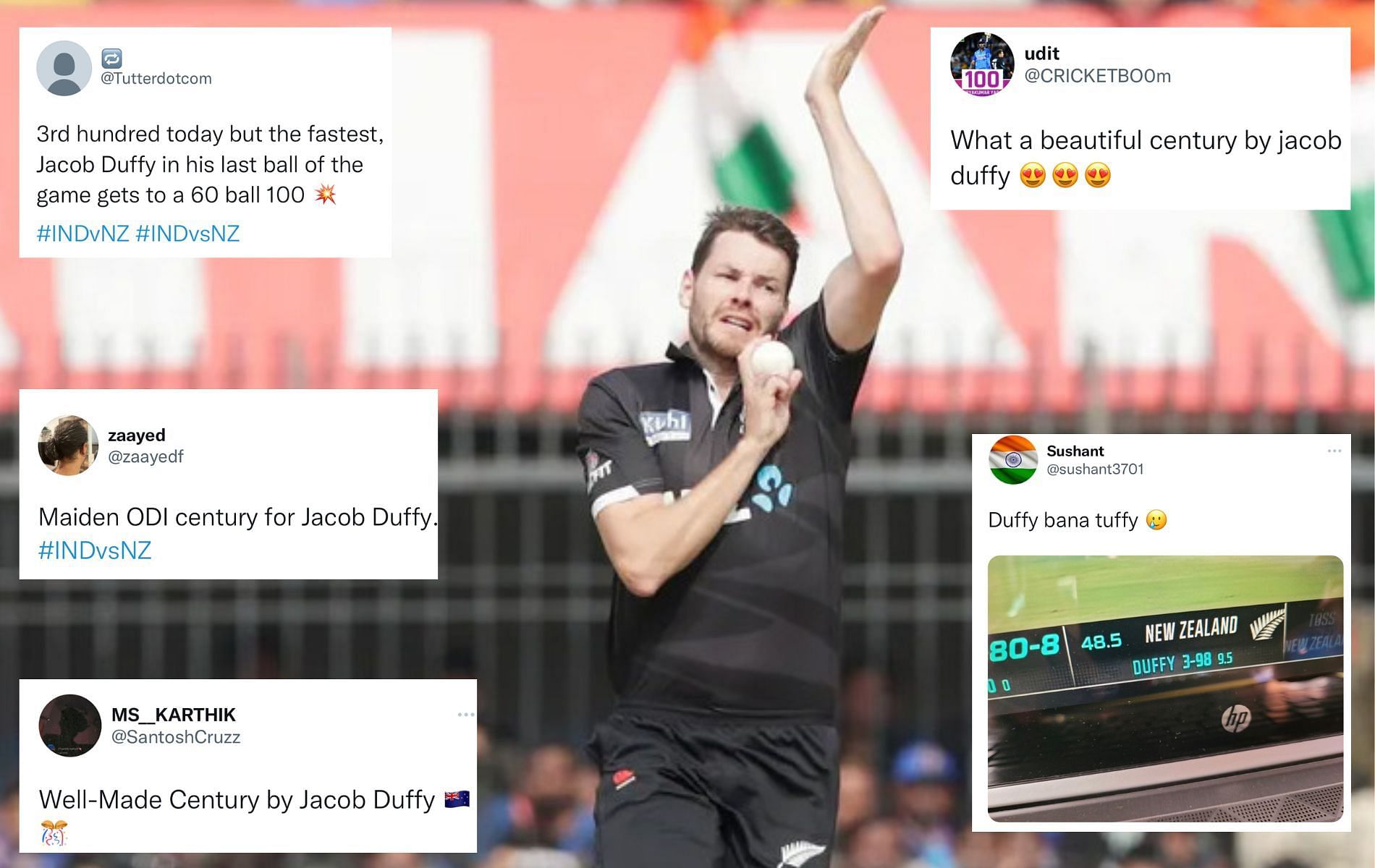 Jacob Duffy finished with figures of 3/100 in IND vs NZ 3rd ODI. (Pics: Twitter)