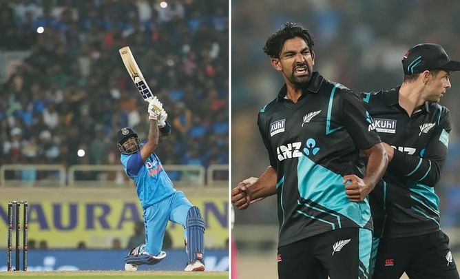 [WATCH] Suryakumar Yadav holes out to Finn Allen after getting a start in 1st IND vs NZ T20I