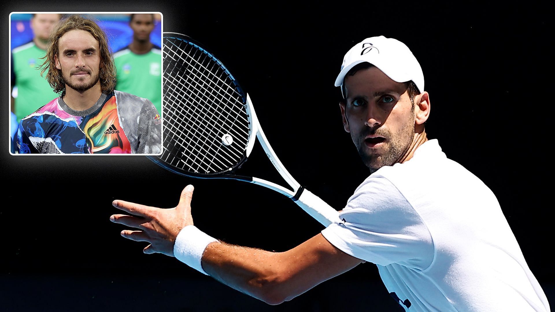 Novak Djokovic and Stefanos Tsitsipas (inset)