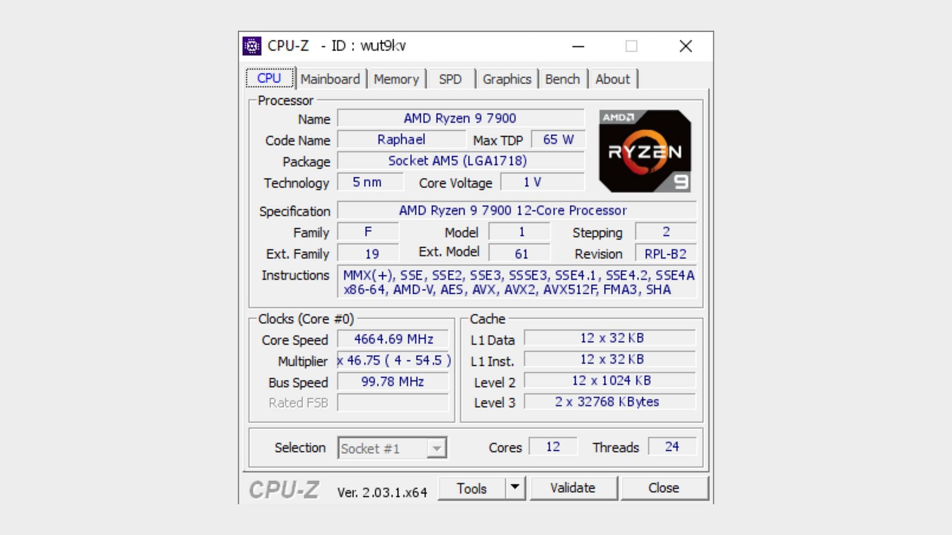 CPU-Z screenshot of the 7600 (Image via Valid.x86)