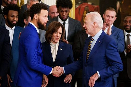 NBA superstar point guard Steph Curry and President Joe Biden